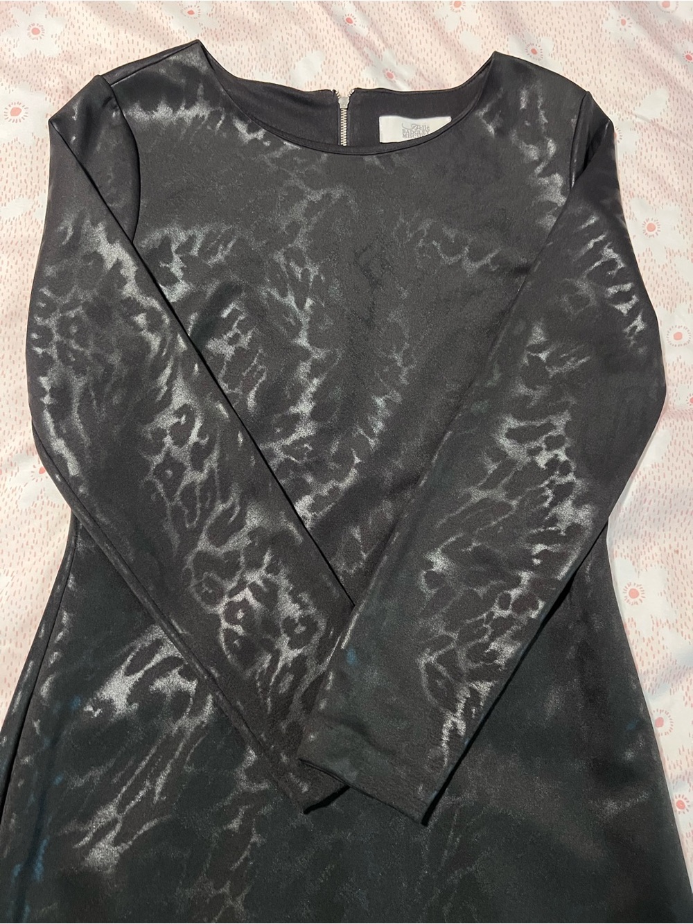 Belle Badgley Mischka Black Long-Sleeve Leopard Patterned Formal Shift Dress 10